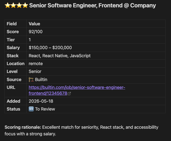 A screenshot of an example job captured in the CRM