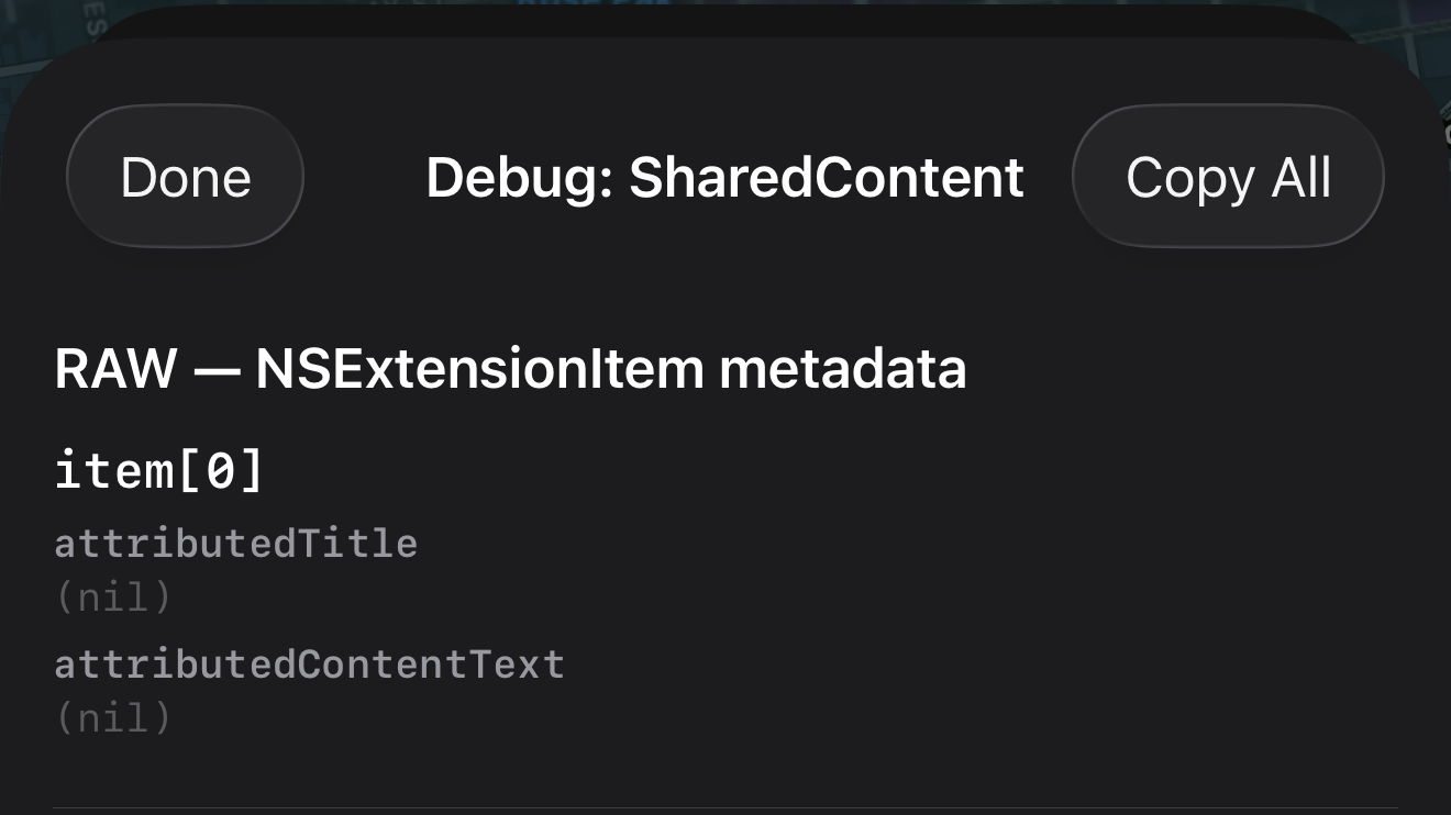 A screenshot of the AppendX debug view